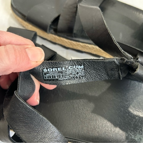 Sorel Roaming Criss Cross Sandals Jute Black Leather Size 8 Espadrille Summer - Picture 9 of 10